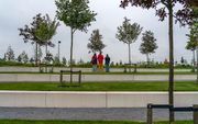 Nabestaanden in het herinneringsbos in Park Vijfhuizen herdenken de ramp met de MH17. beeld ANP