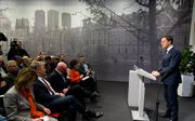Premier Mark Rutte vrijdagmiddag tijdens de persconferentie na afloop van de ministerraad. ANP