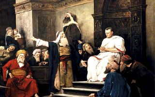 De Romeinse stadhouder Pontius Pilatus, geschilderd door de Hongaarse kunstenaar Mihály Munkácsy in 1881. beeld Wikimedia