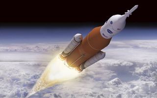 Een raket zoals die nu in gebruik is voor de ruimtevaart is ongeschikt om te kunnen reizen naar andere planeten. De hoeveelheid brandstof die mee moet maakt de raket te zwaar. beeld Boeing