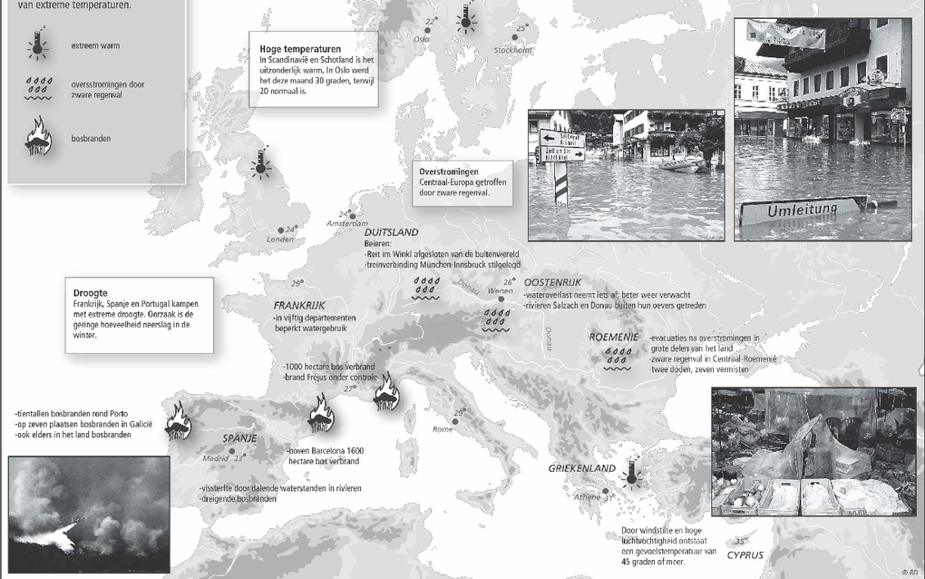 Op veel plaatsen in Europa is er sprake van extreme temperaturen. Graphic RD