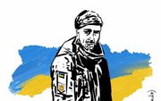 Een bewerkte afbeelding van de Oleksander Matsievski, een vermoorde krijgsgevangen Oekraïense militair. beeld bron onbekend