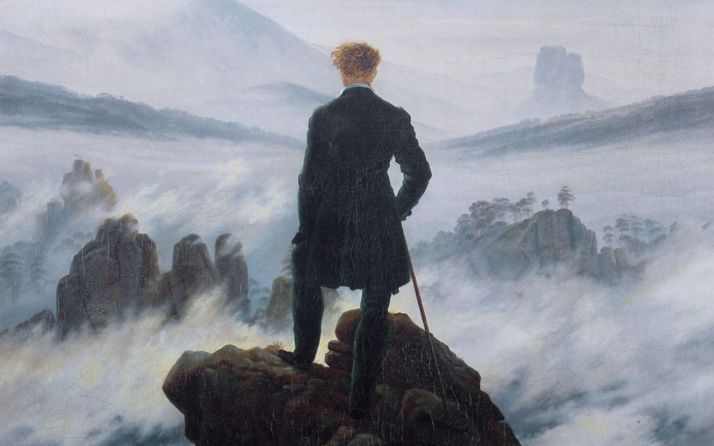 Het schilderij ”Der Wanderer über dem Nebelmeer” (de wandelaar boven de nevelen) van de Duitse kunstenaar Caspar David Friedrich. beeld Wikipedia