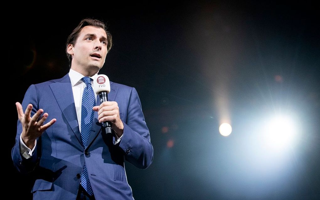 Thierry Baudet tijdens de presentatie van de eerste tien kandidaten van Forum voor Democratie (FVD) voor de Tweede Kamerverkiezingen. beeld ANP, Sem van der Wal