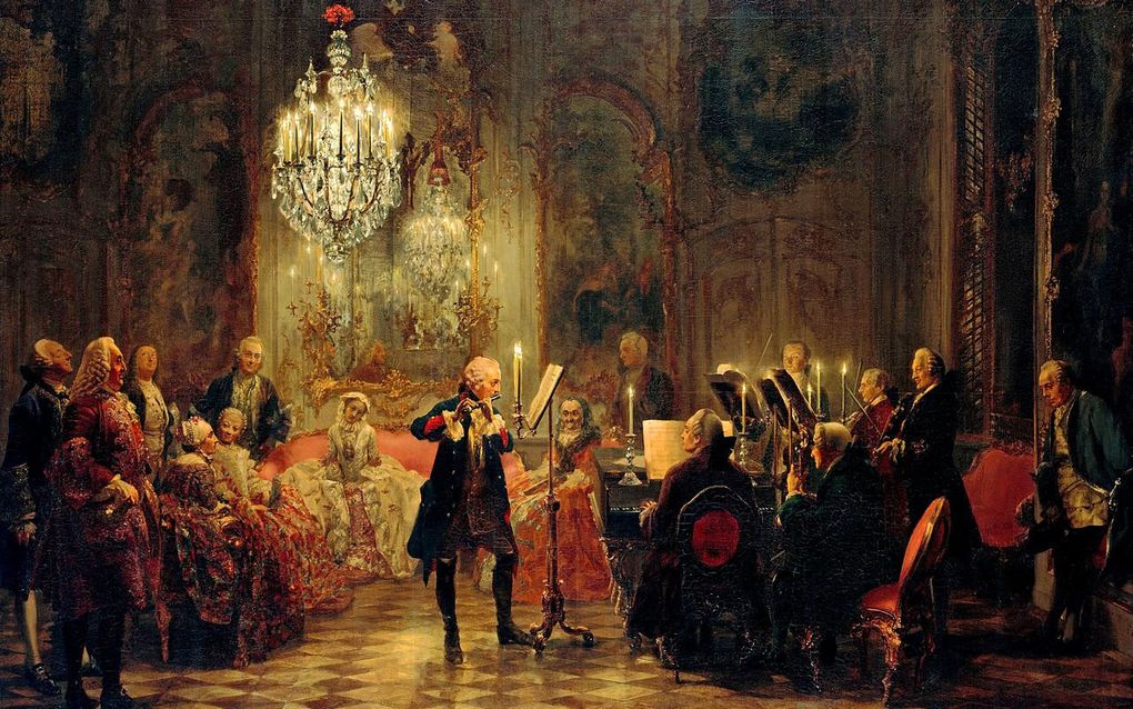 Carl Philipp Emanuel Bach werkte lange tijd als hofmusicus in Berlijn. Adolph Menzel maakte in 1852 een schilderij van Bach die op het klavecimbel de vorst en fluitist Frederik de Grote begeleidt. beeld Google Art Project