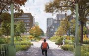 Nieuwbouwwijk Merwedekanaalzone in Utrecht wordt autovrij. In parkeergarages in de buurt krijgen bewoners slechts één parkeerplaats toegewezen. beeld LOLA Landscape Architects