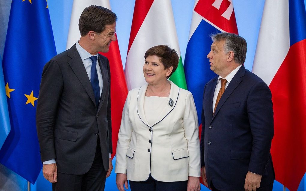 Premier Mark Rutte (l.) en zijn Hongaarse ambtsgenoot Orbán (r.) in 2017. beeld ANP, Jerry Lampen