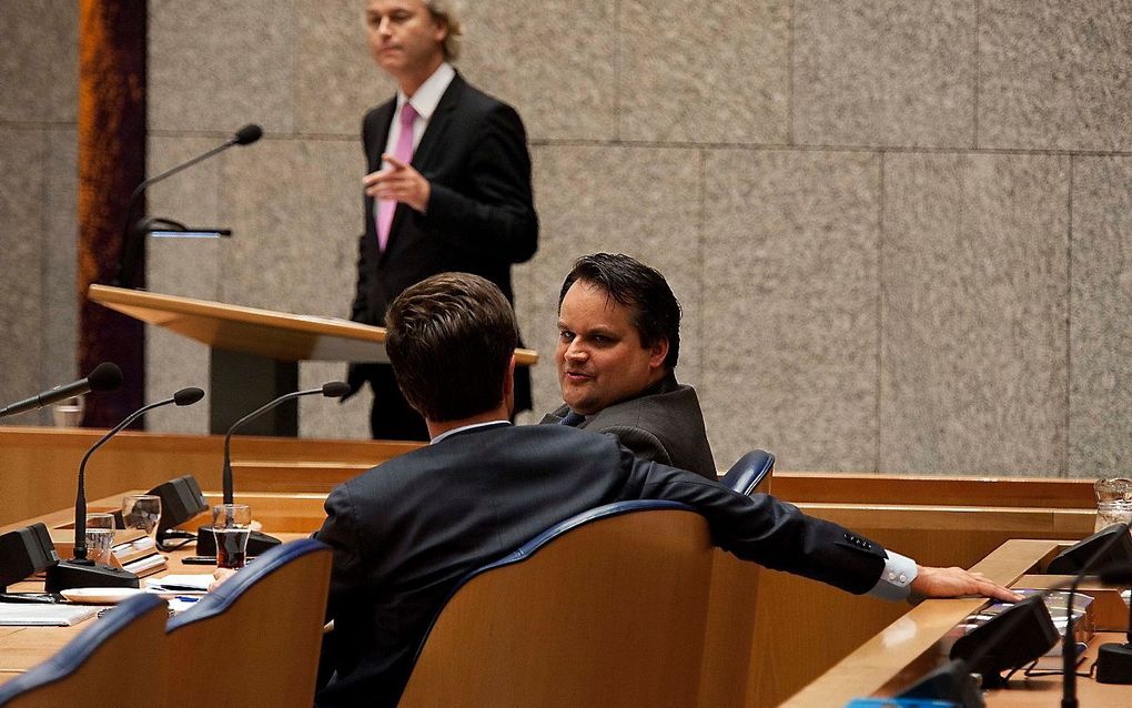 Geert Wilders tijdens het debat over de begroting in de Tweede Kamer. Foto ANP