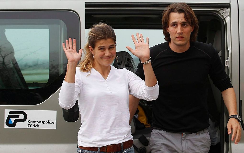 Daniela Widmer en Olivier David Och bij aankomst in Zurich. Foto EPA