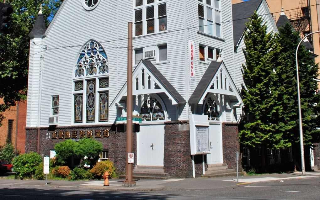 In de –leegstaande– Portland Korean Church in Portland (Oregon) werd brand gesticht. beeld Wikimedia