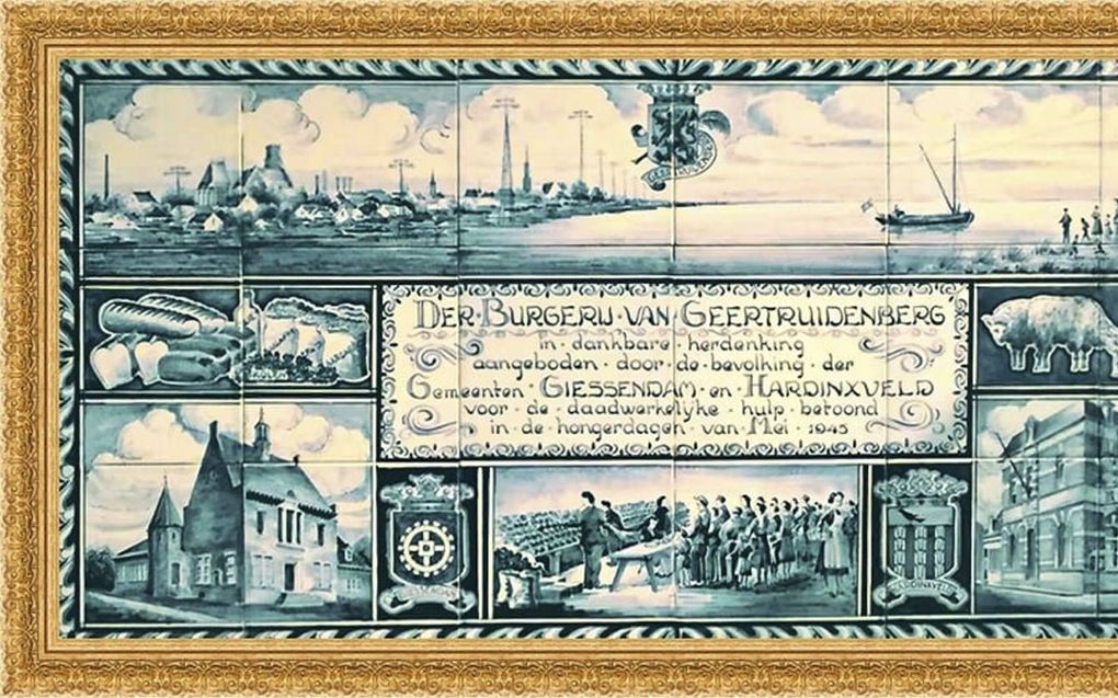 Tegeltableau in Geertruidenberg, als dank voor de voedselhulp.  beeld Historische Vereniging Hardinxveld-Giessendam