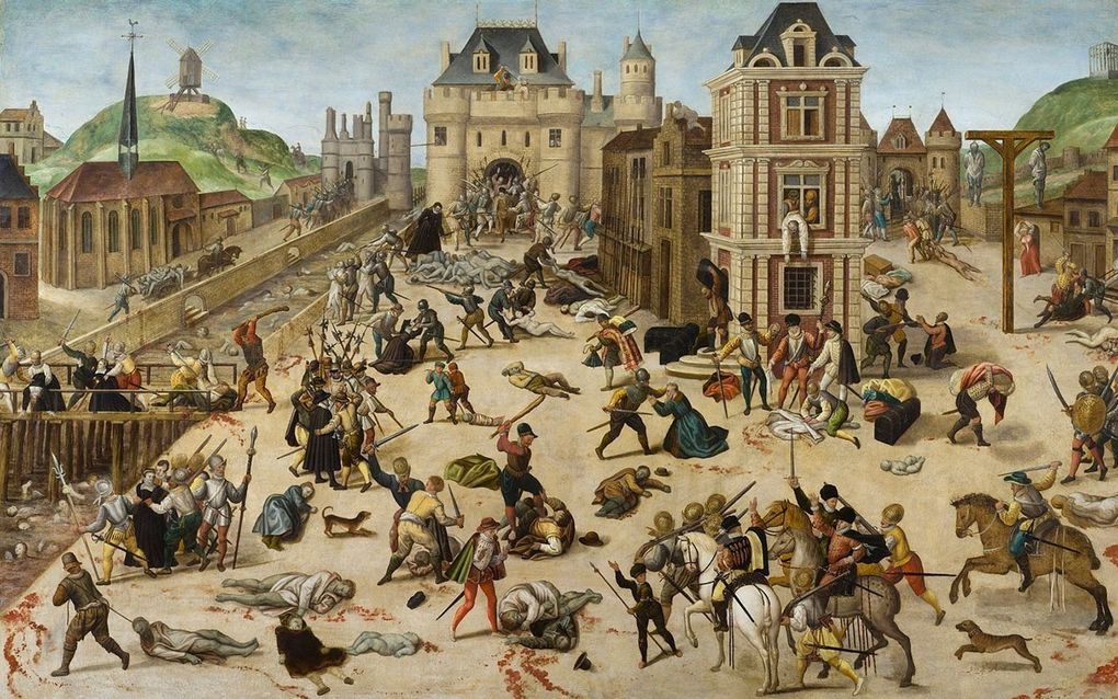 „Noem slechts de Parijse bloedbruiloft, waarbij de pauselijke regering het vermoorden van duizenden onschuldige slachtoffers met haar zegen bekroonde.” beeld, Musée des Beaux-Arts