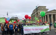 Aan de ”Mars voor het leven” in de Duitse hoofdstad Berlijn namen op 17 september 4000 mensen deel. Er werd speciaal tegen abortus en actieve euthanasie geprotesteerd. beeld KNA, Gordon Welters