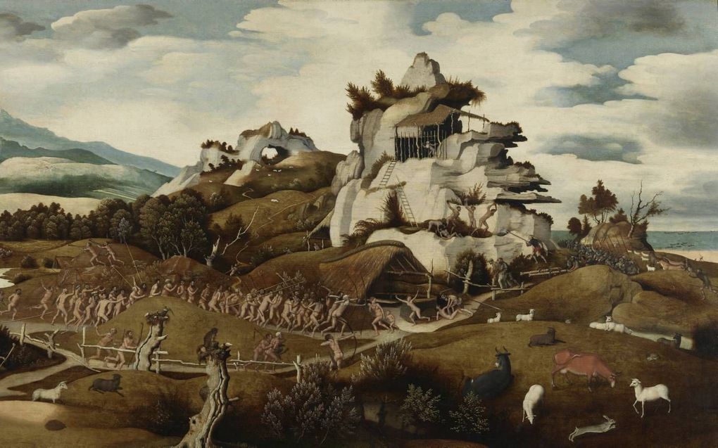 Landschap met een episode uit de verovering van Amerika door de Spanjaarden, Jan Jansz Mostaert, ca. 1535. Laurent Binet keert in zijn roman ”Beschavingen” de zaken om: indianen nemen juist bezit van Europa. beeld Rijksmuseum Amsterdam