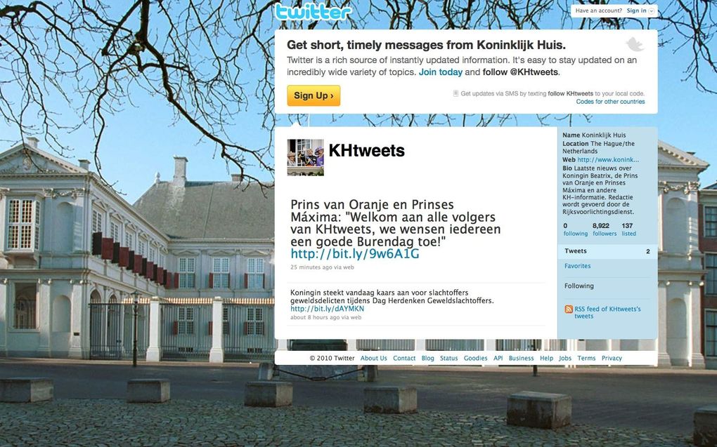 De Twitterpagina van het Koninklijk Huis is sinds zaterdag online. Foto ANP