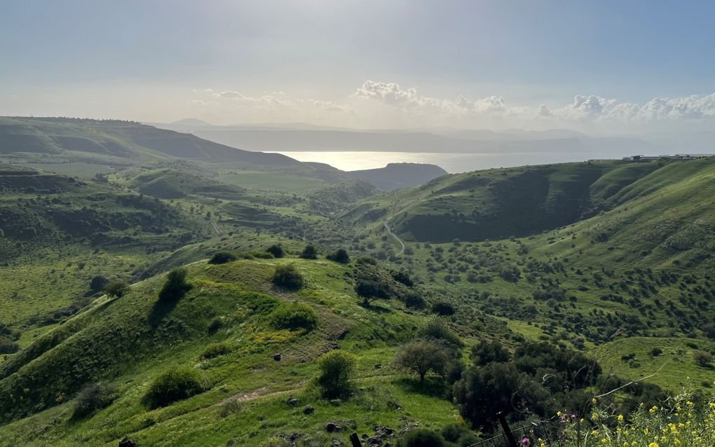 Uitzicht op het Meer van Galilea vanuit kibboets Afik op de Golanhoogvlakte. beeld NietNix Productions