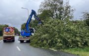 Er wordt woensdag hard gewerkt om wegen weer begaanbaar te maken na storm Poly. beeld Lau Meijer