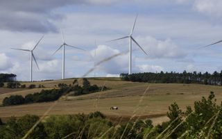 Een windmolenpark bij Andreade, een gehucht in het binnenland van Galicië. beeld Lex Rietman