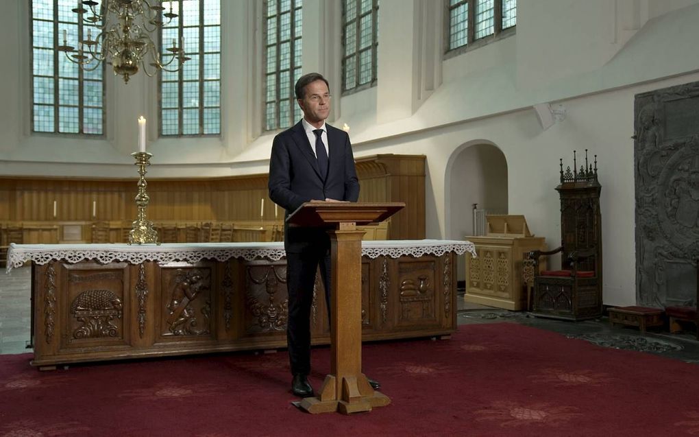 Premier Rutte tijdens zijn lezing. beeld PKN