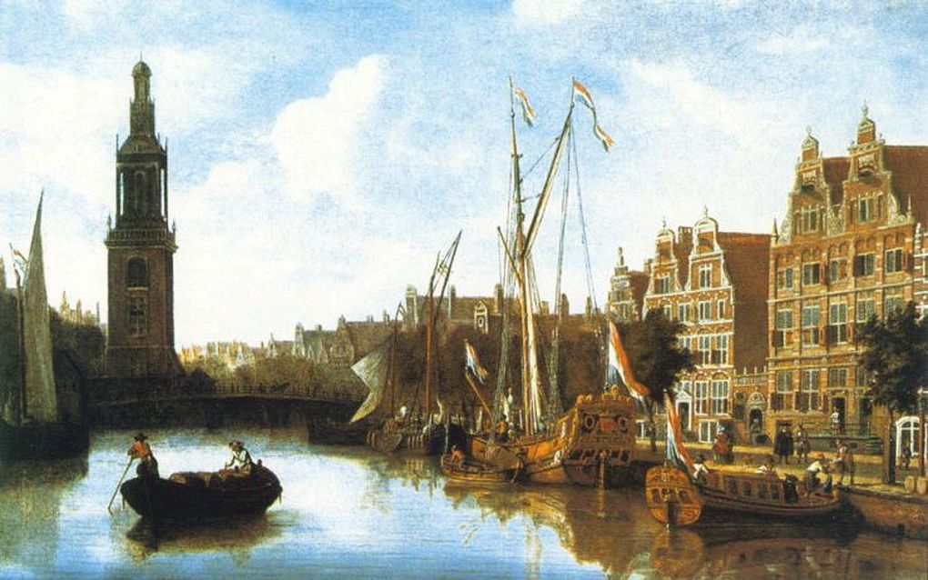 Lysbeth woonde met haar gezin waarschijnlijk in een van deze huizen op het Singel. Het schilderij is van Abraham Storck. beeld Wikimedia