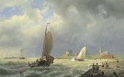 ”Vissersschepen op de kust” (1865), van de Nederlandse kunstschilder J. H. B. Koekkoek. beeld uit ”De schilders van Urk”​