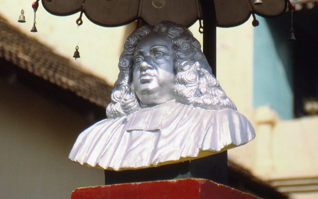 Monument ter ere van Bartholomäus Ziegenbalg in Tranquebar, Tamil Nadu, India. beeld Wikimedia, Michael Gaebler