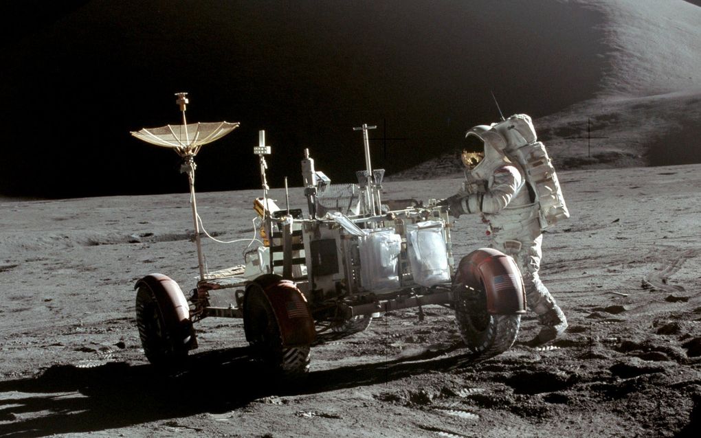 Ook de achtste man die de maan betrad was christen. Het was de protestant James Irwin (1930-1991), van de Apollo 15. Hij deed dat in een wagentje, een ”maanlander”. beeld NASA, David Scott