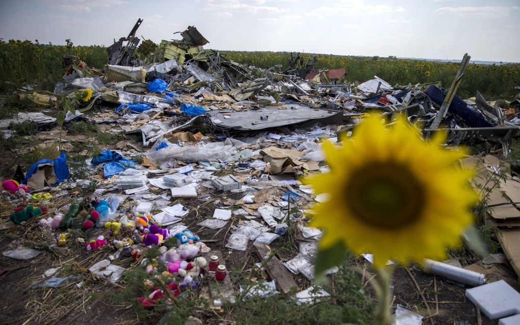 Brokstukken van de in 2014 in Oekraïne neergeschoten MH17. beeld ANP, Jerry Lampen