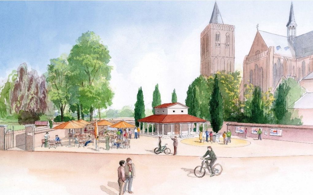 Impressie van de Romeinse tempel. beeld gemeente Land van Cuijk