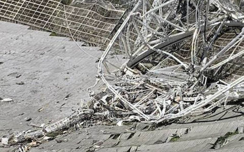 De brokstukken van wat ooit de trotse Arecibo radiotelescoop was. beeld UCF