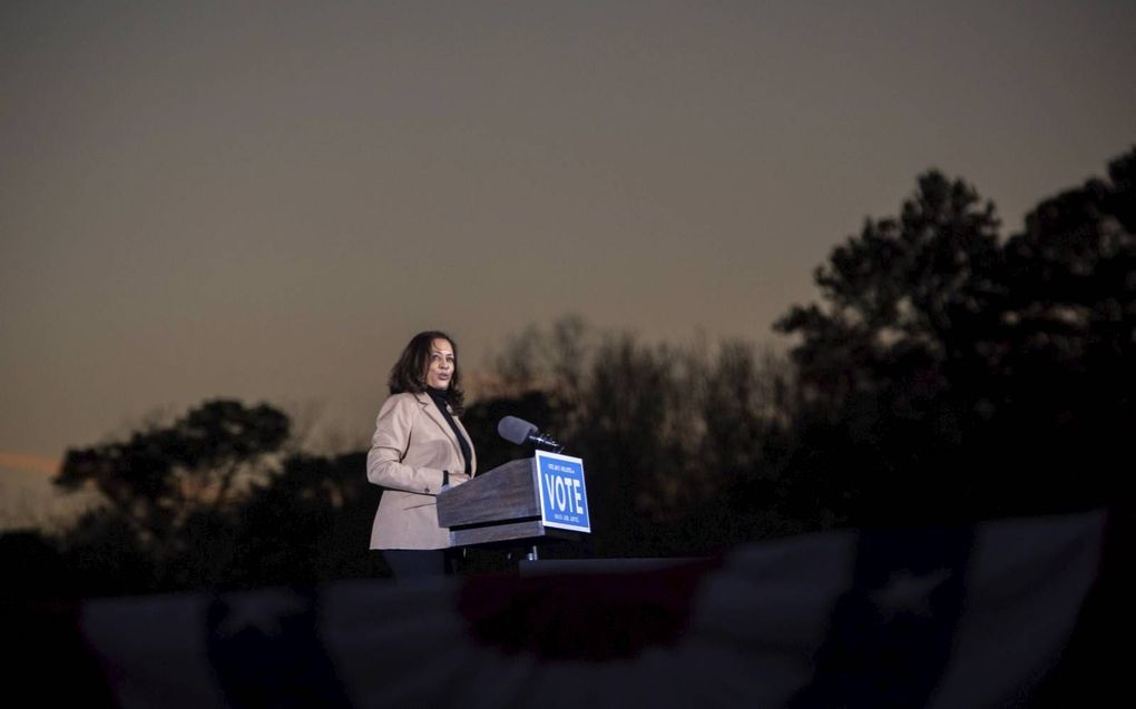 Aankomend vicepresident Kamala Harris tijdens een toespraak in Savannah, Georgia. beeld AFP, Logan Cyrus