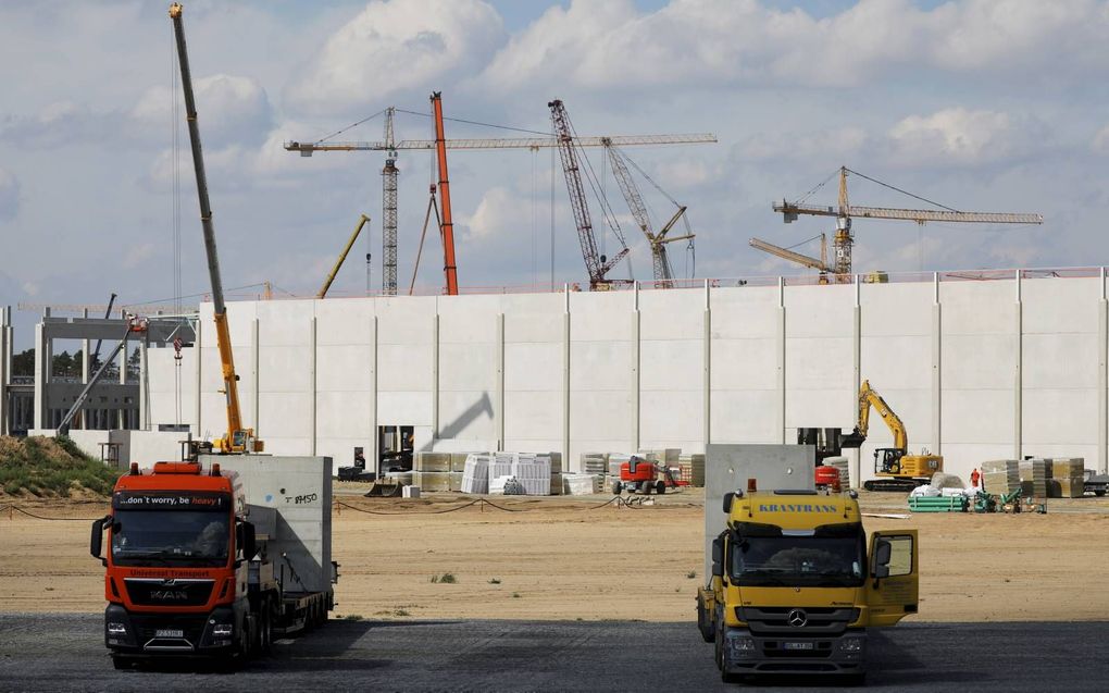 Gigafactory, een accufabriek van Tesla, in aanbouw bij Berlijn.  beeld AFP