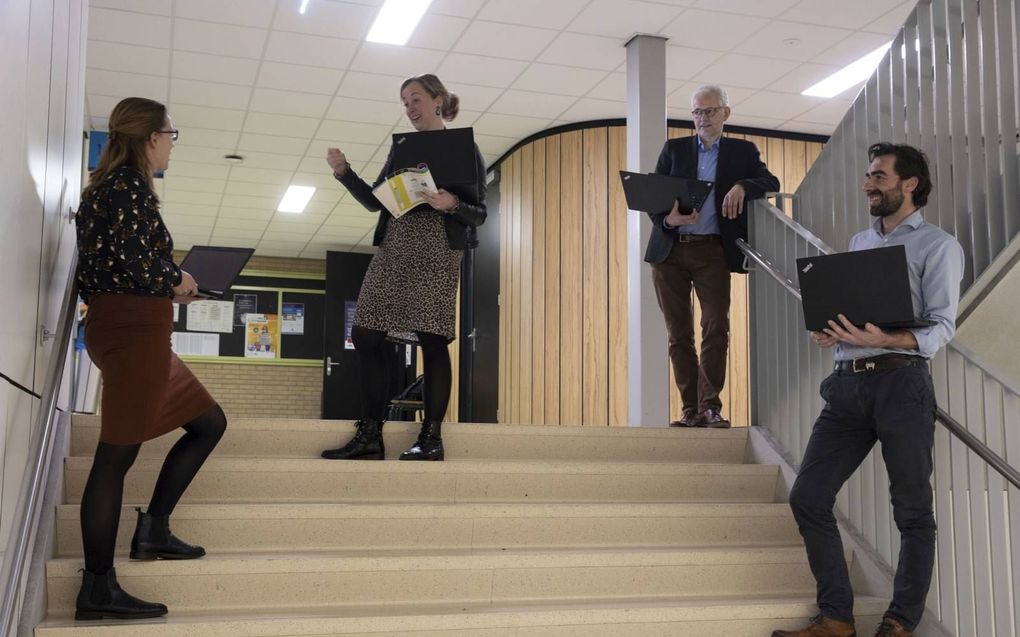 V.l.n.r. de docenten Marijke van Rijssel, Eline Kalman, Wim van Wikselaar en Bastiaan Baan. beeld RD, Anton Dommerholt