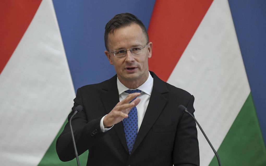 Szijártó probeert de kritiek op Hongarije te weerspreken.  beeld AFP, Attila Kisbenedek