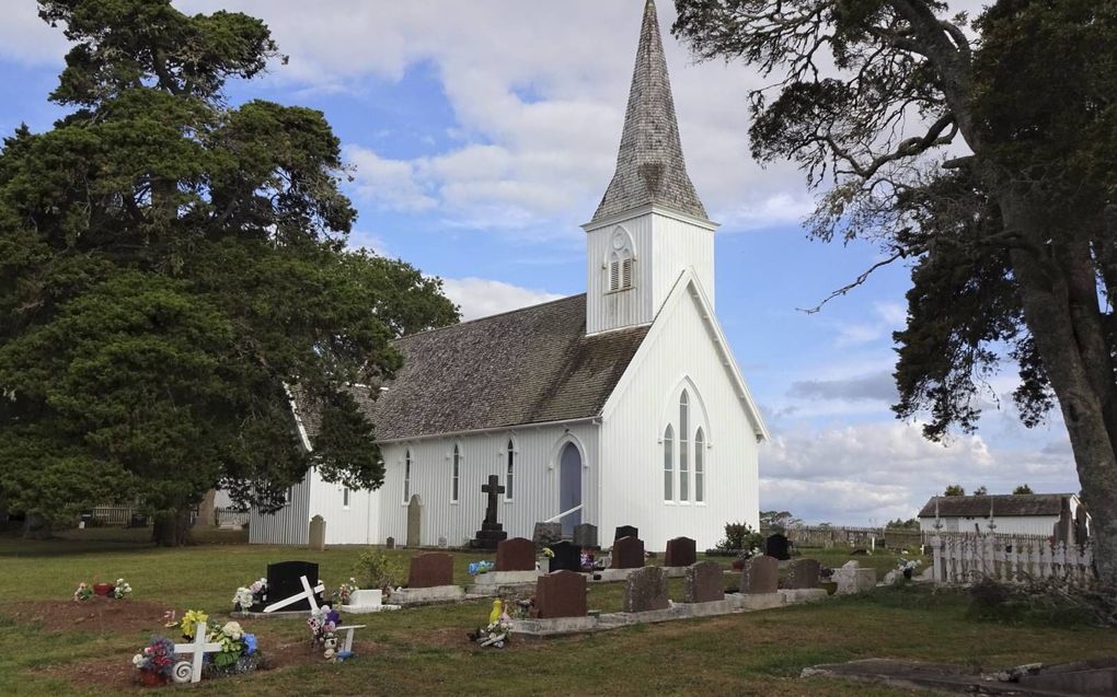 John the Baptist Church in Te Waimate, de plaats van het eerste huwelijk tussen Europeanen in Nieuw-Zeeland. beeld Marius Bremmer