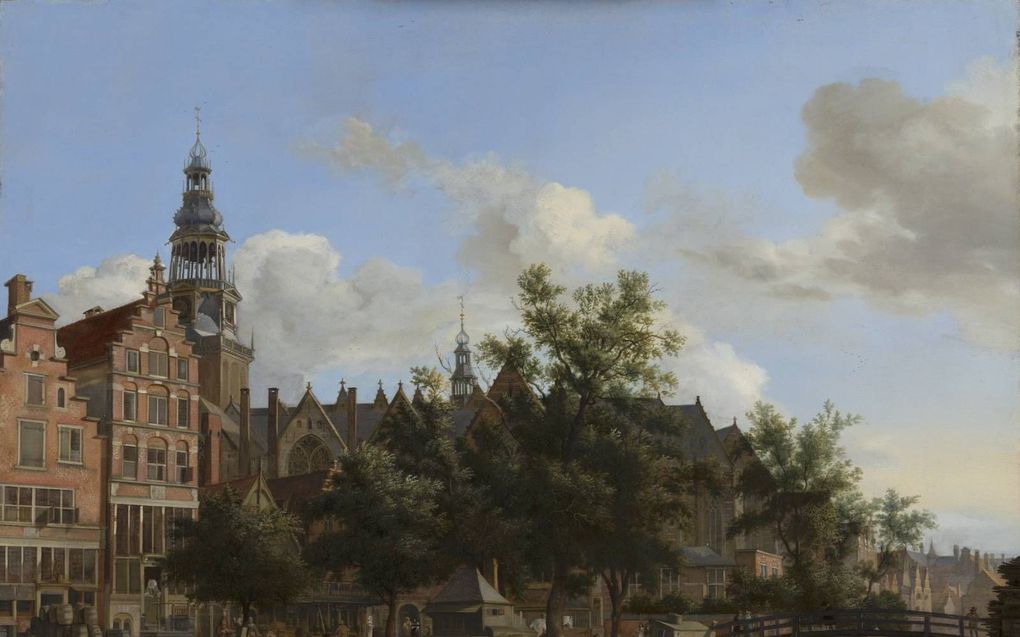 Gezicht op de Oudezijds Voorburgwal met de Oude Kerk in Amsterdam, Jan van der Heyden, ca. 1670.  beeld Mauritshuis, Den Haag