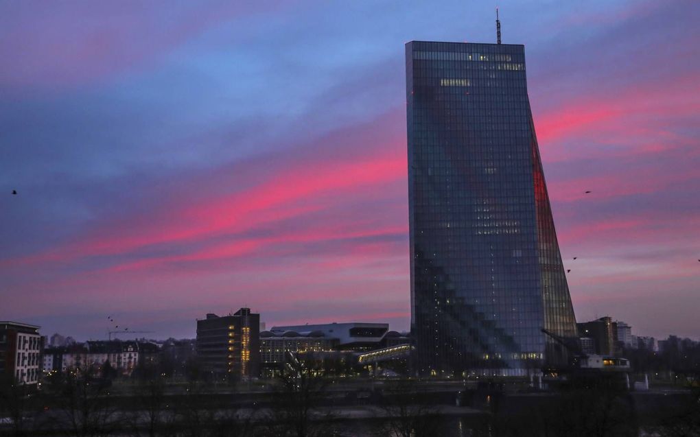 Het hoofdkantoor van de ECB in het Duitse Frankfurt. De centrale bank probeert met haar rentebeleid de inflatie te sturen. beeld AFP,  Armando Babani