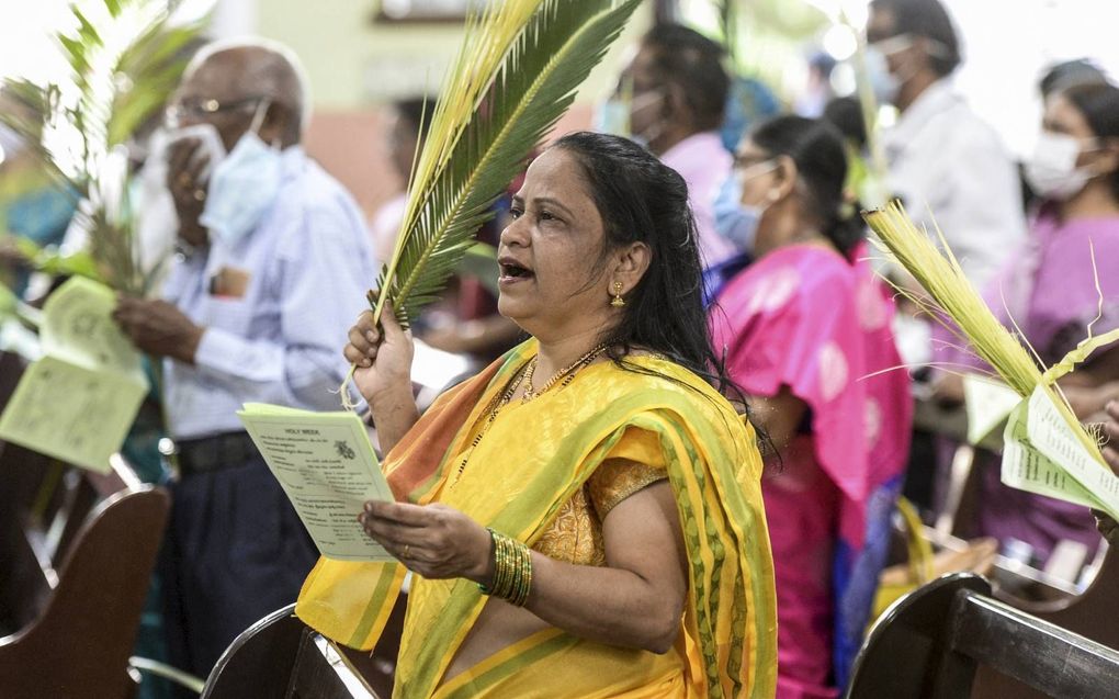 „Vooral sinds het aantreden van de hindoe-nationalistische premier Modi in 2014 verslechterde het leven van christenen en andere religieuze minderheden in India.” Foto: Palmzondag in de Wesleykerk in de Indiase stad Secunderabad. beeld AFP, Noah Seelam