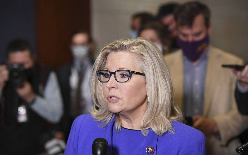 Liz Cheney staat woensdag de pers te woord in het Capitool in Washington. beeld AFP, Mandel Ngan