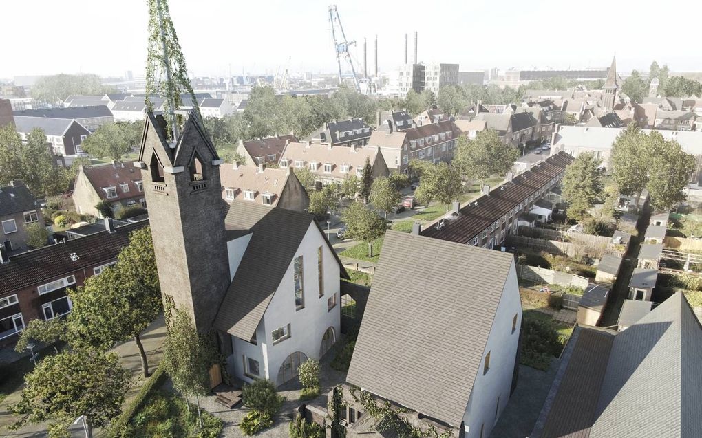 Artist’s impression van de herbestemming van de Rotterdamse Julianakerk. beeld Nima Morkoc