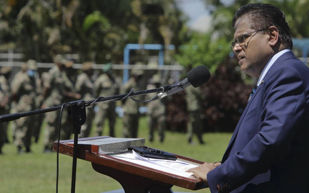 De Surinaamse president Chandrikapersad Santokhi. beeld ANP, Ranu Abhelakh