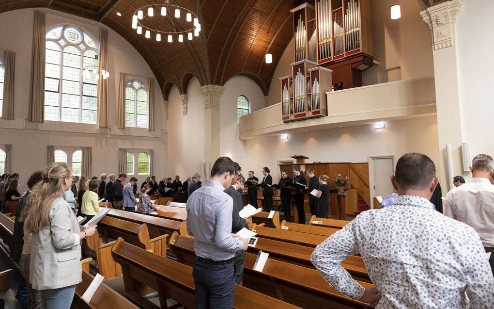 De Theologische Universteit in Apeldoorn opende woensdag in de christelijke gereformeerde Barnabaskerk in Apeldoorn het academisch jaar. beeld RD, Anton Dommerholt