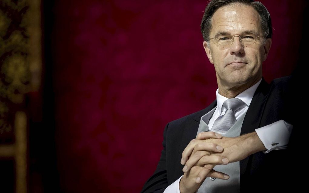 Demissionair premier Mark Rutte na afloop van het voorlezen van de Troonrede in de Grote Kerk door Koning Willem-Alexander. beeld ANP ROYAL IMAGES, Koen van Weel