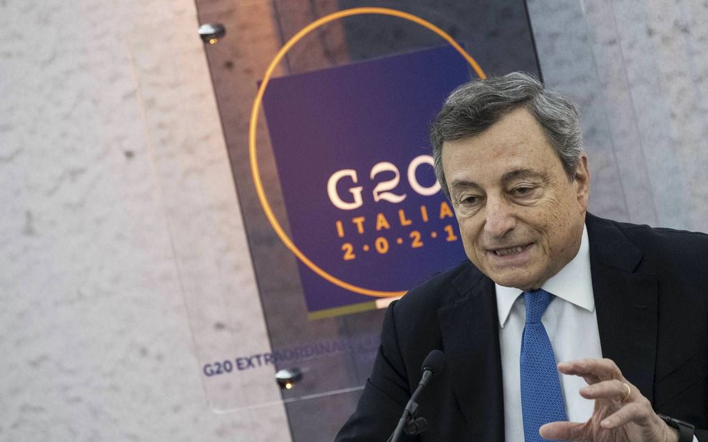 Mario Draghi, dinsdag op de G20-top in Rome. beeld AFP, Tiziana Fabi