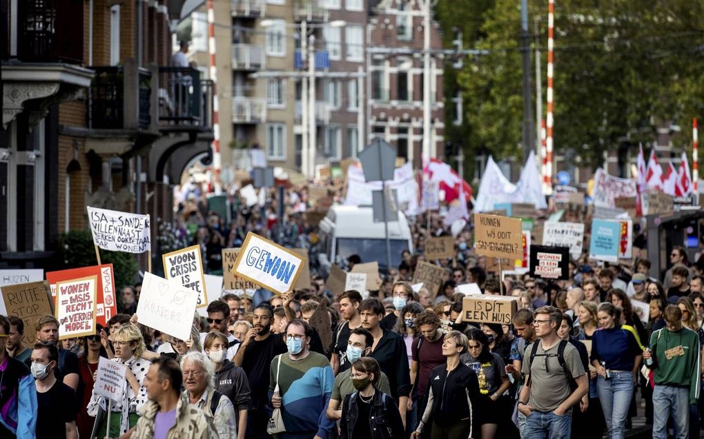 Woonprotest Amsterdam. beeld ANP, Koen van Weel