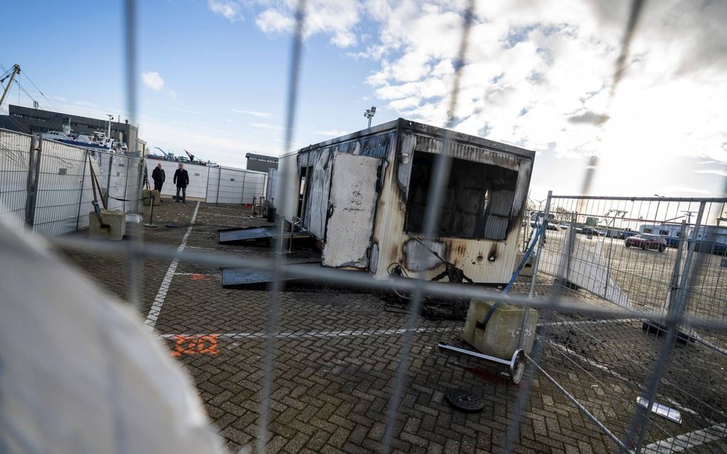 Brandschade bij een coronateststraat op Urk in januari. beeld ANP, Jeroen Jumelet