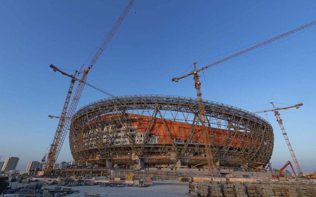 Stadion in aanbouw in de Qatarese stad Lusail, 20 kilometer ten noorden van Doha, november 2020. beeld AFP