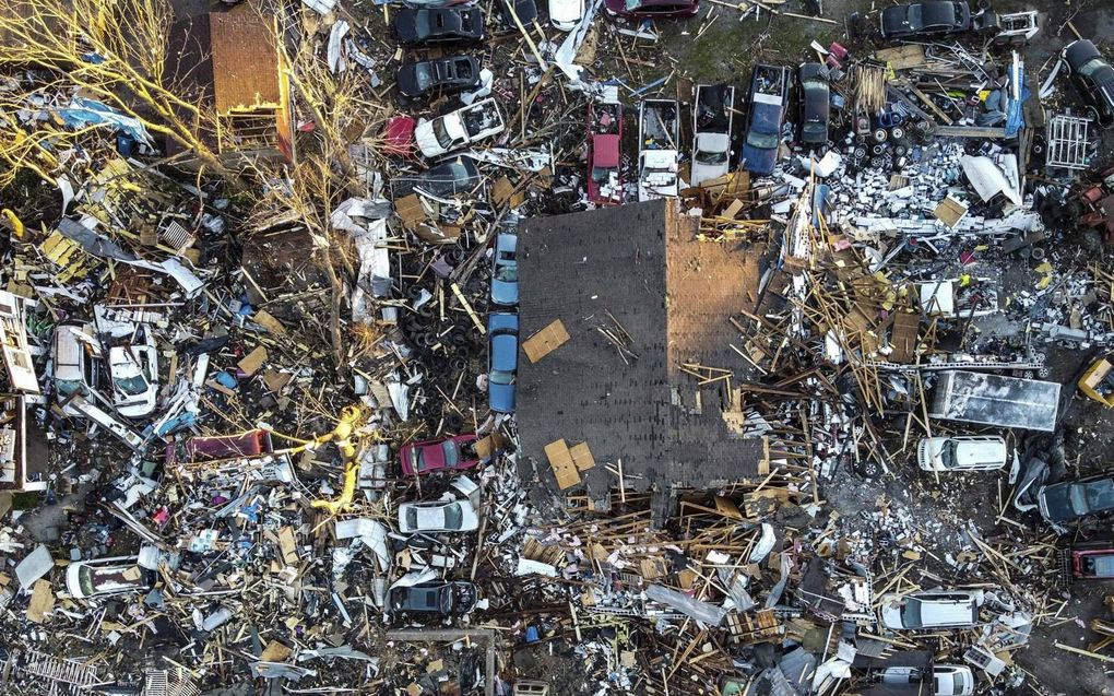 Mayfield is zo goed als met de grond gelijk gemaakt door de tornado. beeld AFP, Chandan Khanna