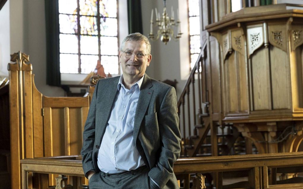 Ds. J. S. Heutink in de Oude Kerk in Katwijk aan Zee. beeld RD, Anton Dommerholt