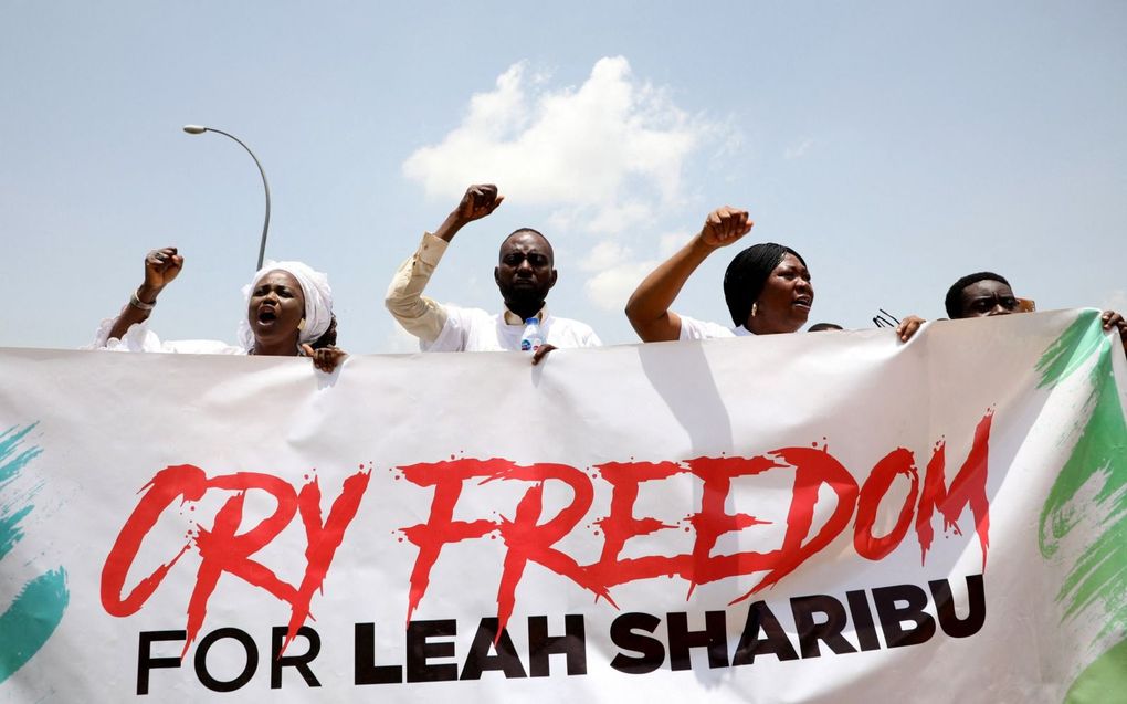 Een protest voor de vrijlating van Leah Sharibu, een jaar nadat de tiener door islamitische extremisten werd ontvoerd. beeld AFP, Kola Sulaimon